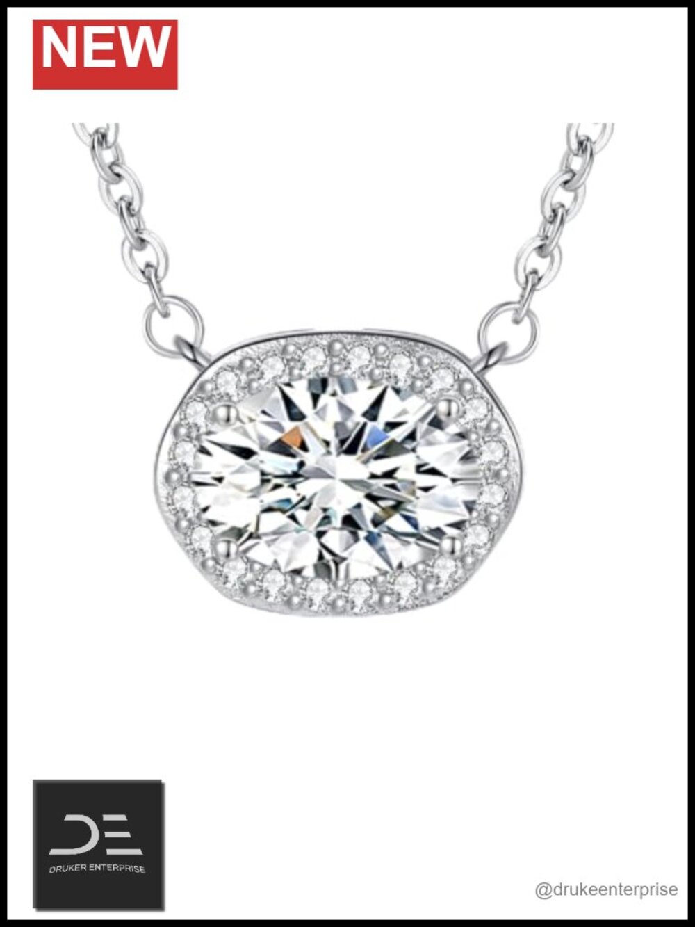 Women's 925 Sterling Silver Oval Moissanite Pendant Necklace 2ct Chain